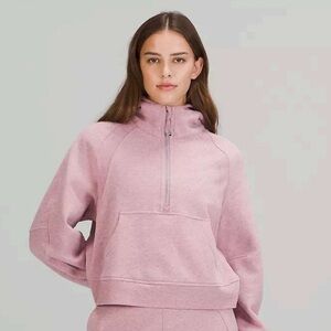 Oversized scuba half zip cropped hoodie. Heathered Pink